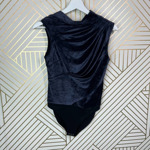 RTA Julie Draped Velvet Bodysuit in Navy - XS - Picture 2 of 11